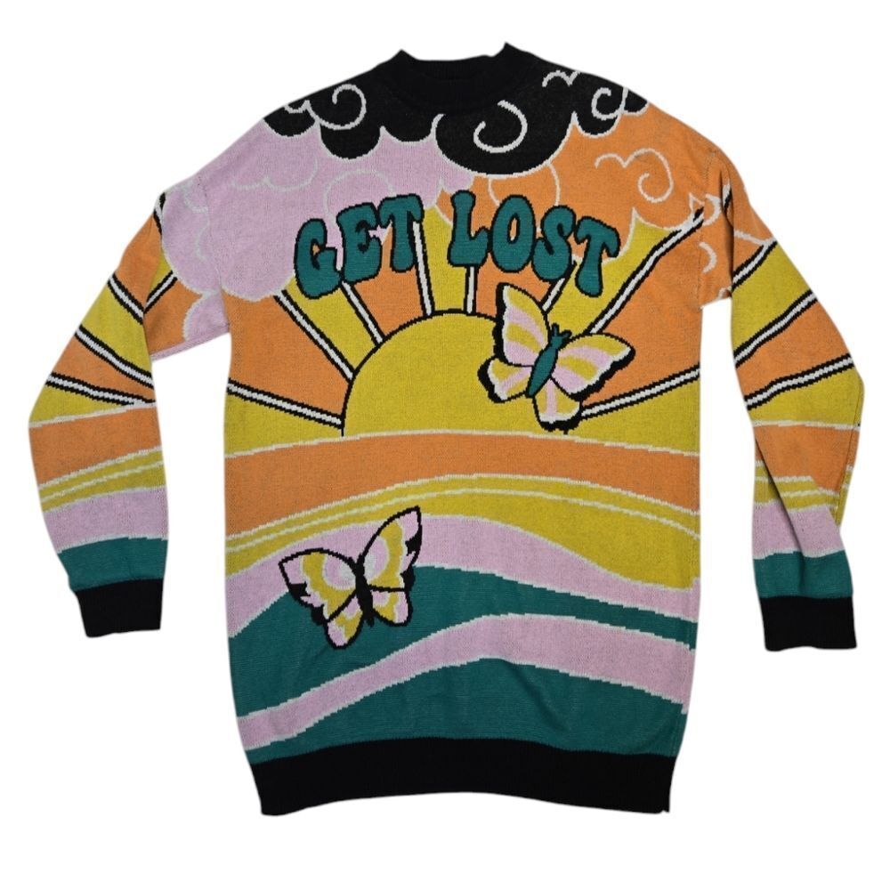 DOLLS KILL Current Mood get lost sunset oversized intarsia knit sweater S